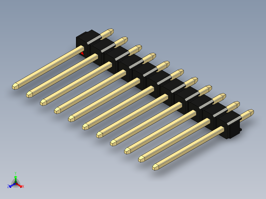 彩色公头100mil（2.54mm）系列-DS1021_black_1x11p_100mil_Type5_rev1.0正等轴测图