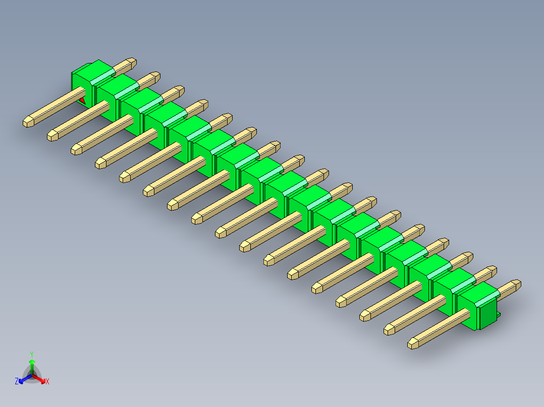 彩色公头100mil（2.54mm）系列-DS1021_green_1x17p_100mil_Type1_rev1.0正等轴测图