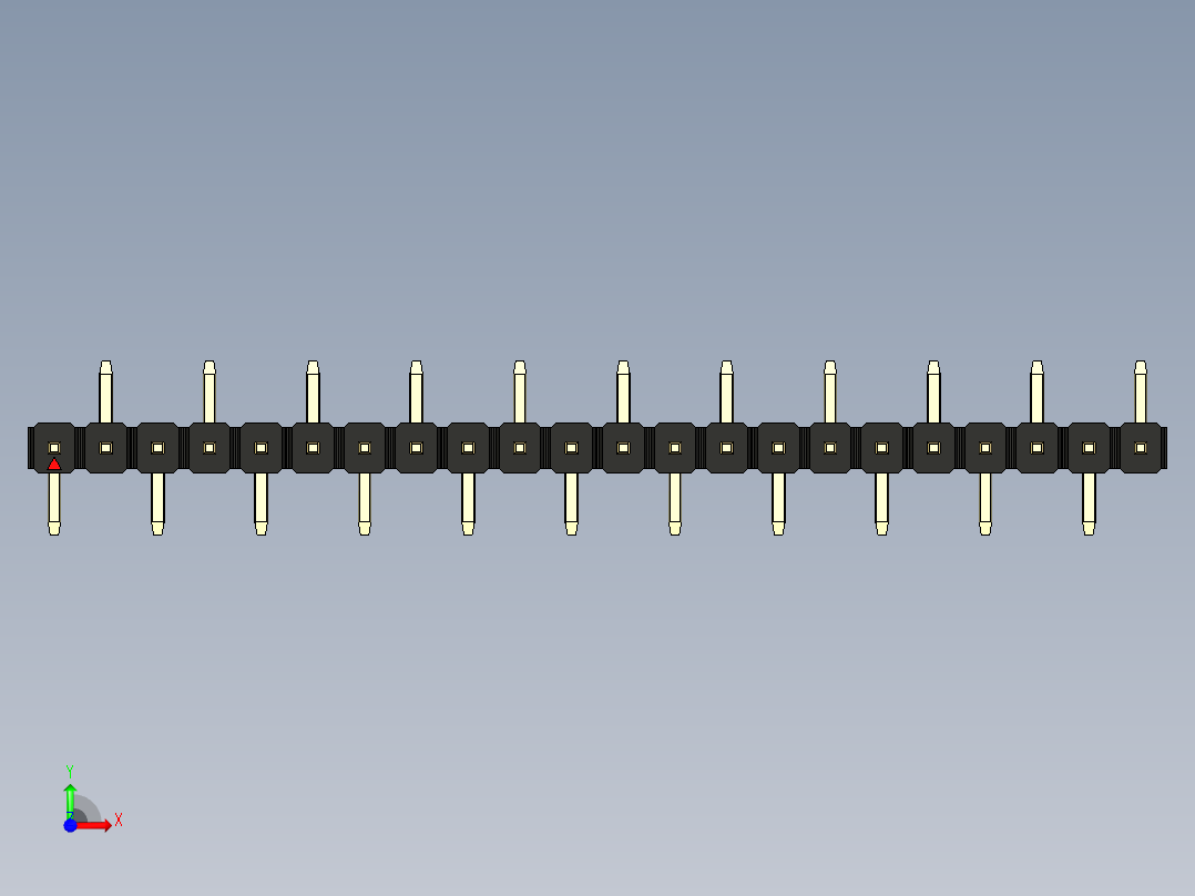 彩色公排针 100mil 2.54mm 系列-DS1022_black_22p_100mil_Type_SMT_R2_rev1.0前视图