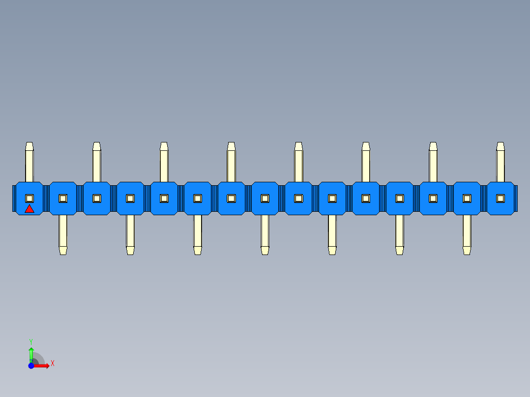 彩色公排针 100mil 2.54mm 系列-DS1022_blue_15p_100mil_Type_SMT_R1_rev1.0前视图