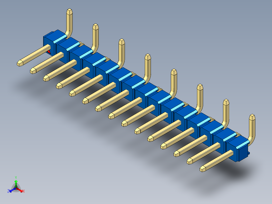 彩色公排针 100mil 2.54mm 系列-DS1022_blue_15p_100mil_Type_SMT_R1_rev1.0正等轴测图