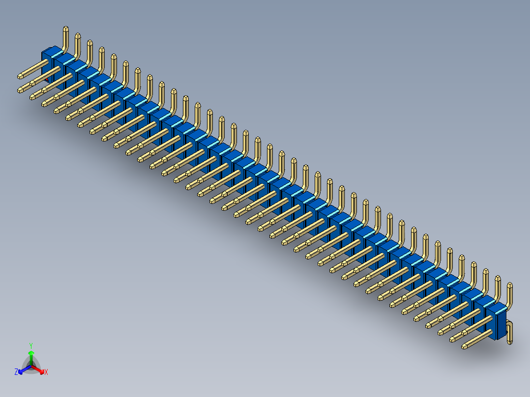 彩色公排针 100mil 2.54mm 系列-DS1022_blue_76p_100mil_TypeSMT_rev1.0正等轴测图
