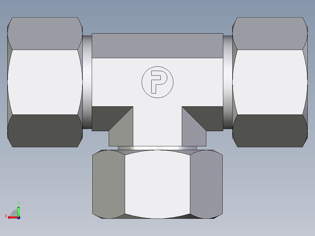 卡套式工业通用硬管接头EO_Swivel_nut_branch_tee_ET20SCF后视图