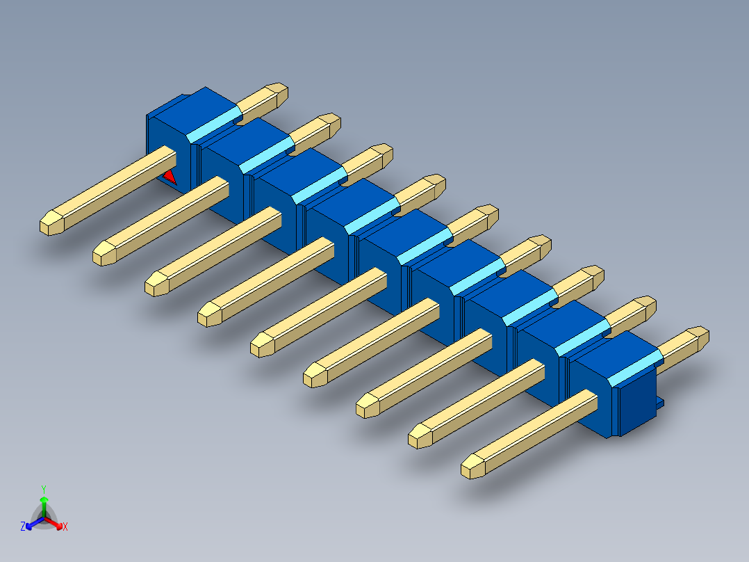 彩色公头100mil（2.54mm）系列-DS1021_blue_1x09p_100mil_Type1_rev1.0正等轴测图