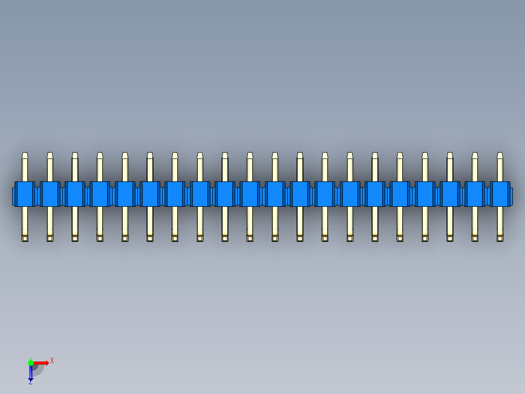 彩色公排针 100mil 2.54mm 系列-DS1022_blue_20p_100mil_TypeU_rev1.0俯视图