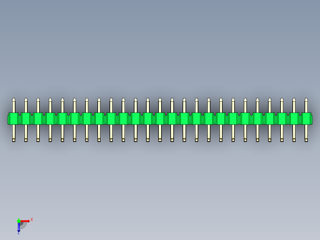 彩色公排针 100mil 2.54mm 系列-DS1022_green_25p_100mil_TypeU_rev1.0俯视图