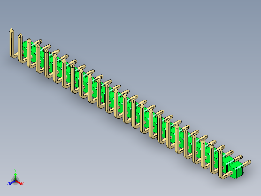 彩色公排针 100mil 2.54mm 系列-DS1022_green_25p_100mil_TypeU_rev1.0正等轴测图