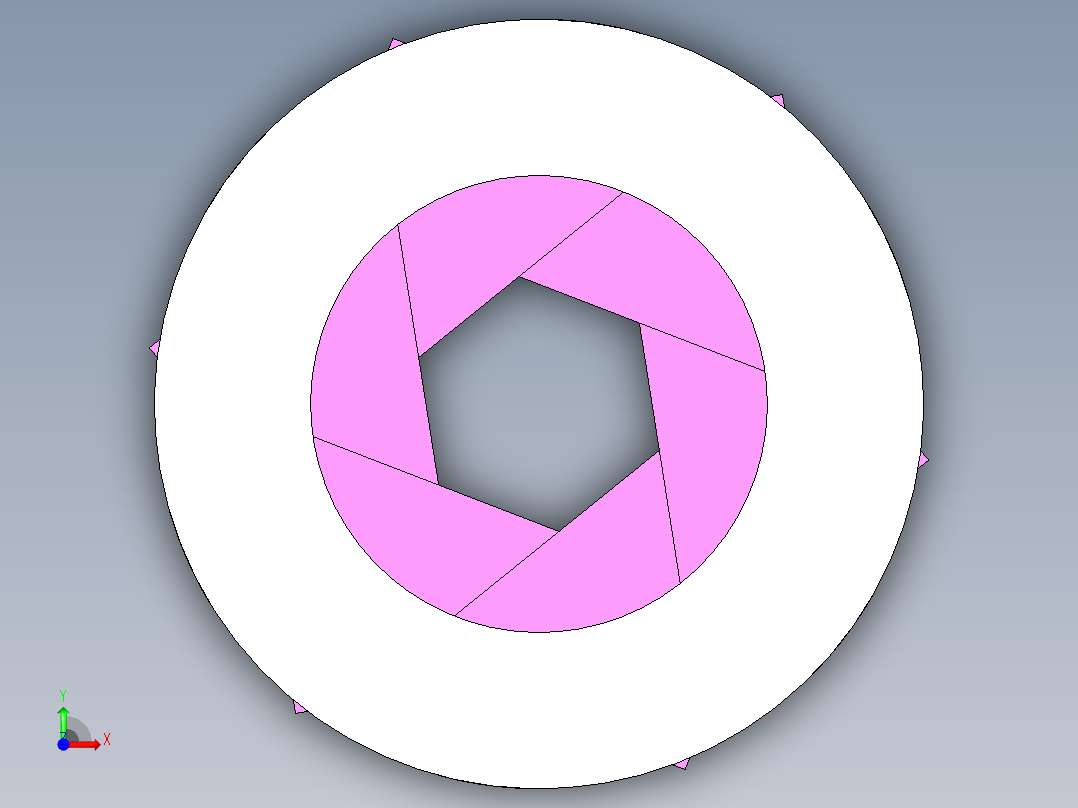 快门装配旋转开启模型前视图