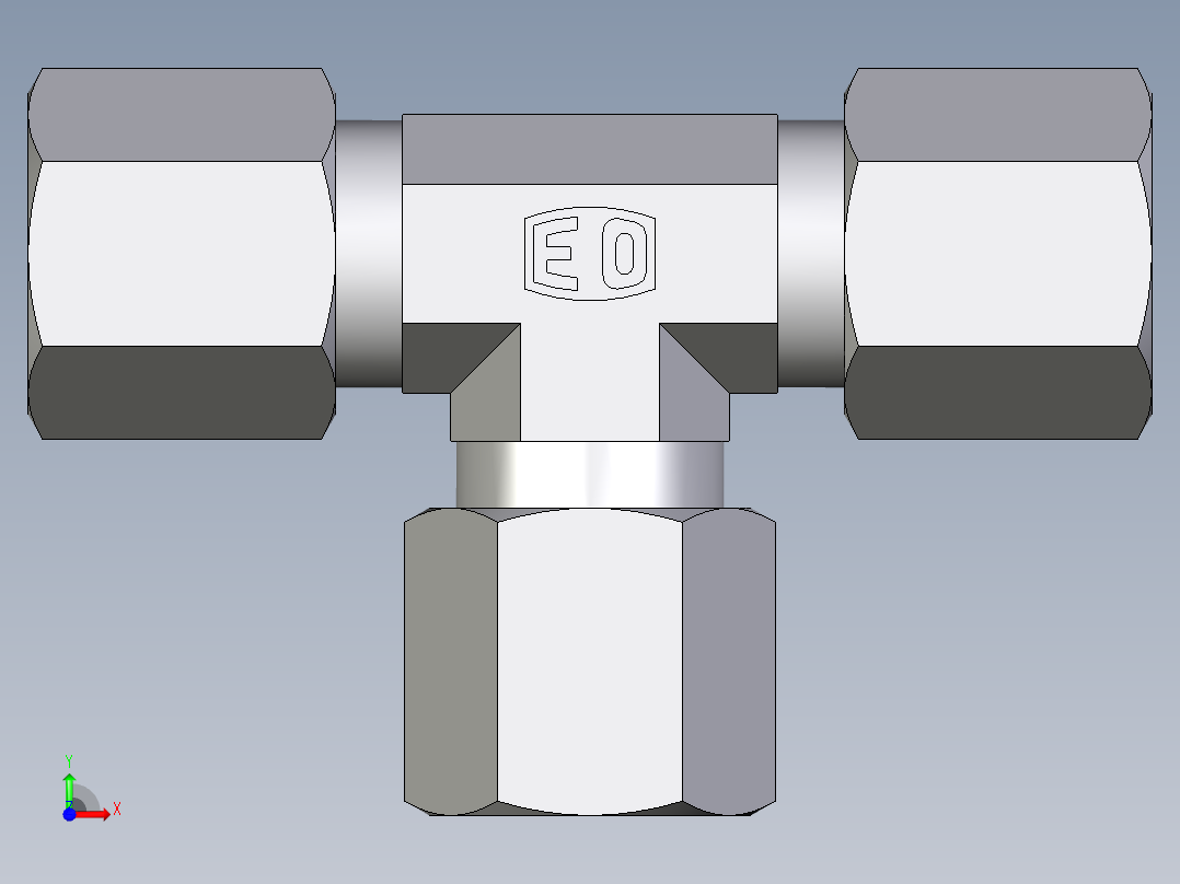 卡套式工业通用硬管接头EO_Union_tee_T06LL71前视图