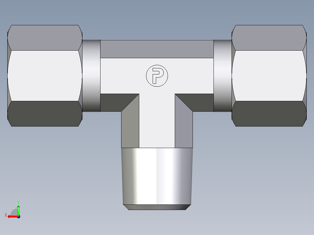 卡套式工业通用硬管接头EO_Male_stud_run_tee_TE08LR71后视图