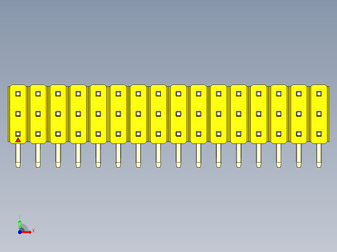 彩色公排针 100mil 2.54mm 系列-DS1022_yellow_3x16p_100mil_TypeD_rev1.0前视图