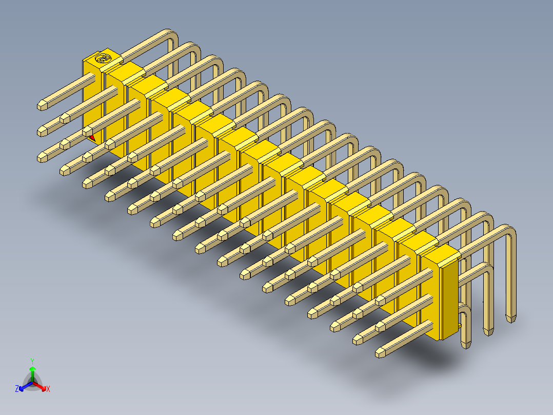 彩色公排针 100mil 2.54mm 系列-DS1022_yellow_3x16p_100mil_TypeD_rev1.0正等轴测图