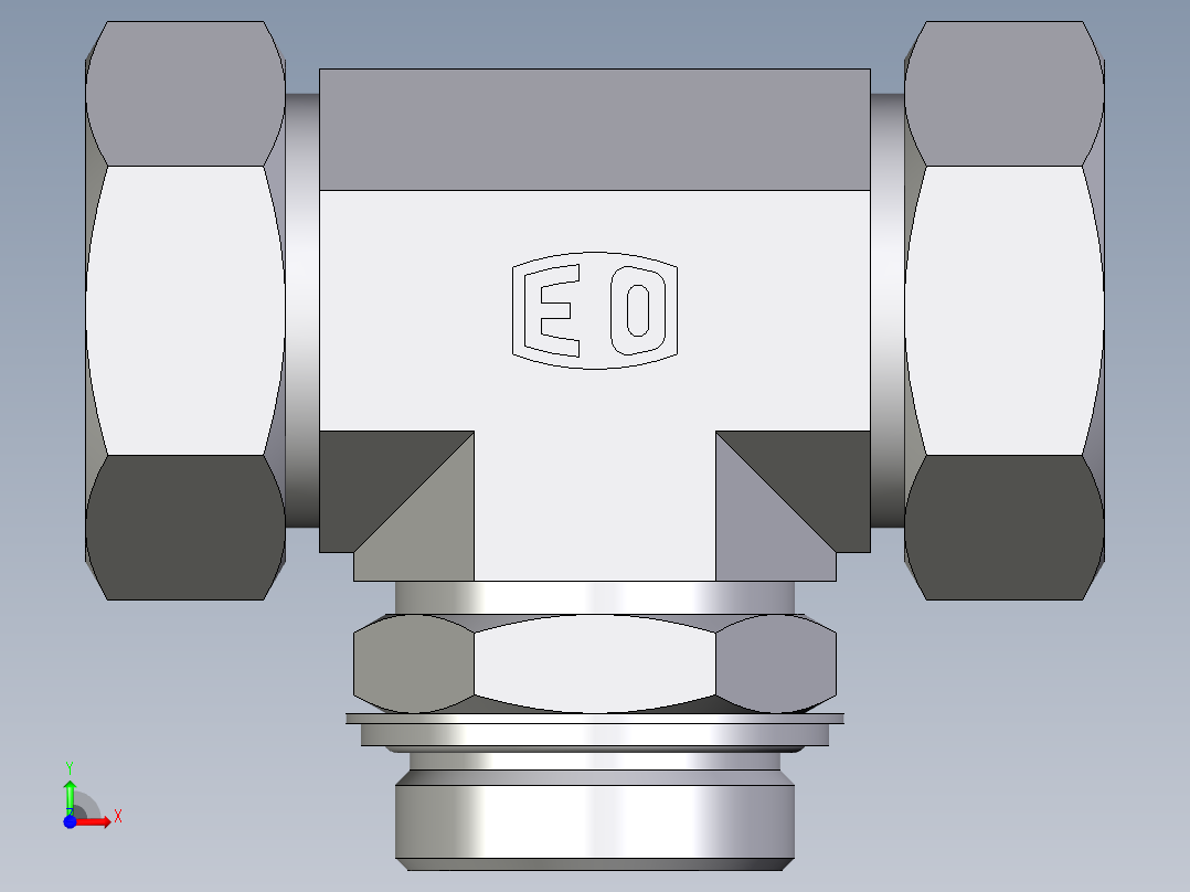 卡套式工业通用硬管接头EO_Adjustable_locknut_branch_tee_TEE42LRCF前视图