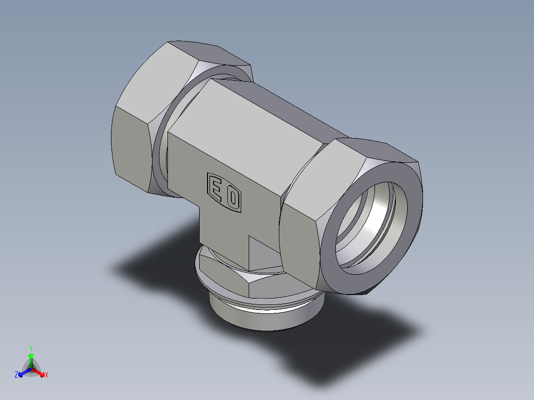卡套式工业通用硬管接头EO_Adjustable_locknut_branch_tee_TEE42LRCF正等轴测图