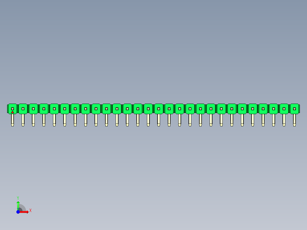 彩色公排针 100mil 2.54mm 系列-DS1022_green_1x28p_100mil_TypeD_rev1.0前视图