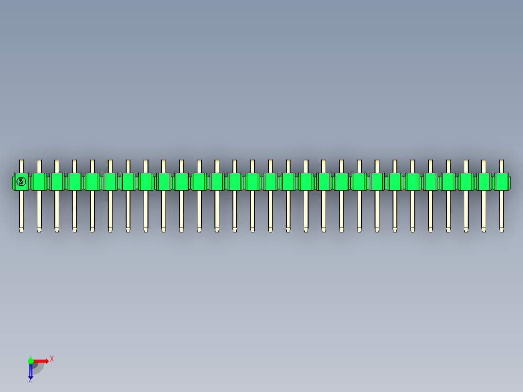 彩色公排针 100mil 2.54mm 系列-DS1022_green_1x28p_100mil_TypeD_rev1.0俯视图