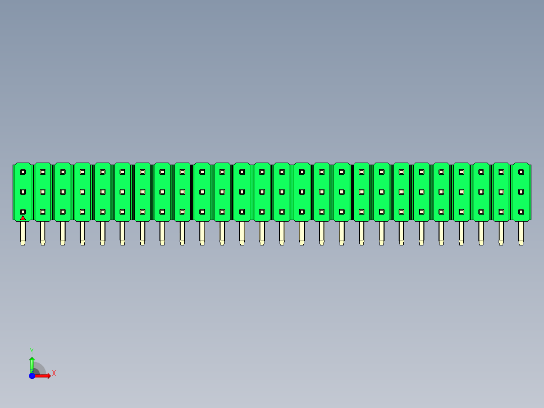 彩色公排针 100mil 2.54mm 系列-DS1022_green_3x26p_100mil_TypeD_rev1.0前视图