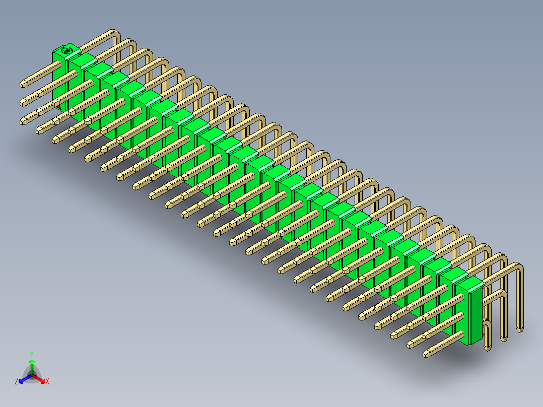 彩色公排针 100mil 2.54mm 系列-DS1022_green_3x26p_100mil_TypeD_rev1.0正等轴测图