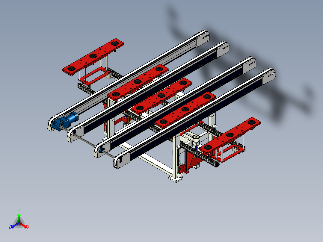 带吸盘的输送机可将平板玻璃太阳能电池板固定到位正等轴测图