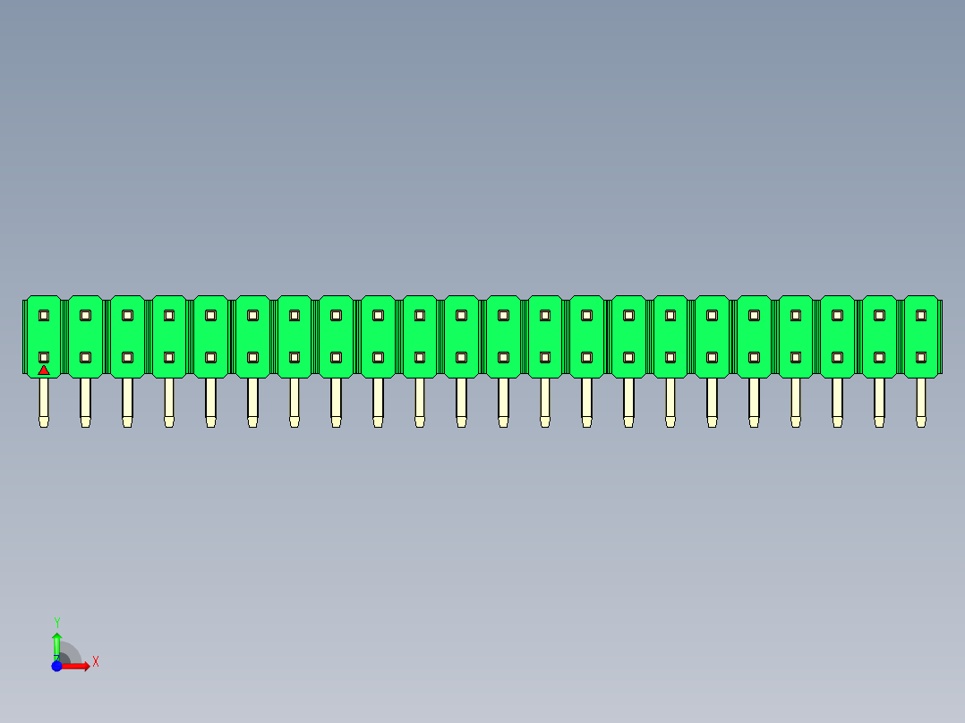 彩色公排针 100mil 2.54mm 系列-DS1022_green_2x22p_100mil_TypeD_rev1.0前视图