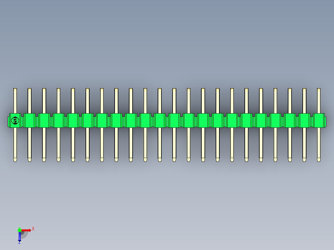 彩色公排针 100mil 2.54mm 系列-DS1022_green_2x22p_100mil_TypeD_rev1.0俯视图