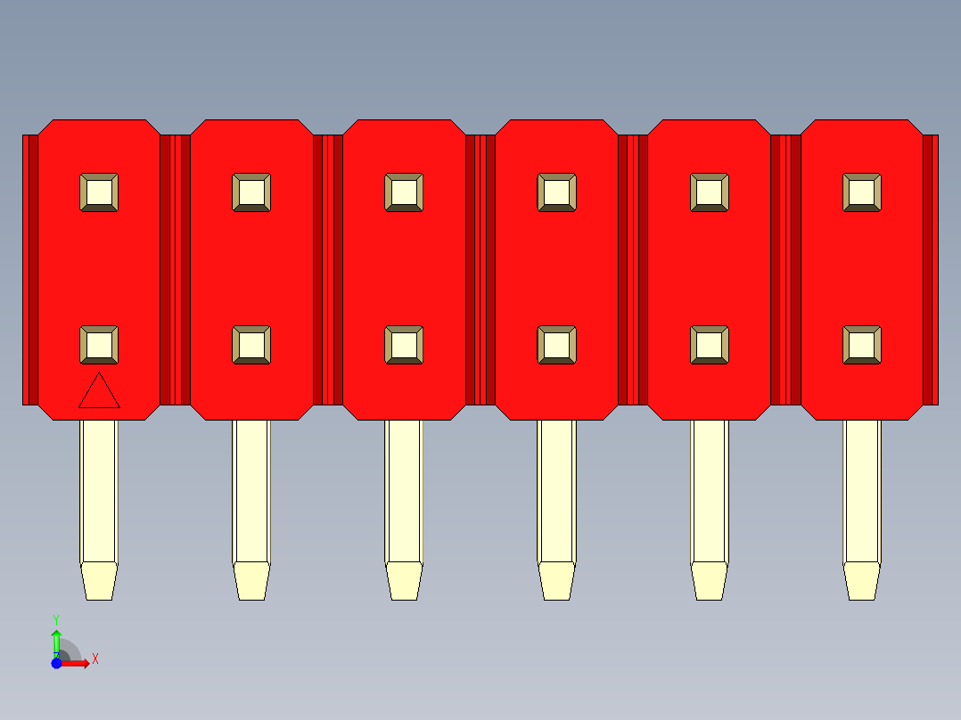 彩色公排针 100mil 2.54mm 系列-DS1022_red_2x06p_100mil_TypeD_rev1.0前视图