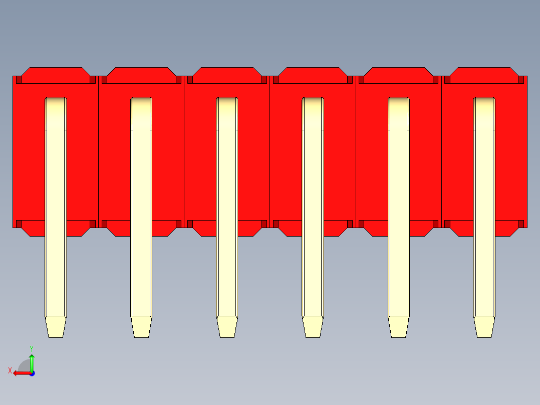 彩色公排针 100mil 2.54mm 系列-DS1022_red_2x06p_100mil_TypeD_rev1.0后视图