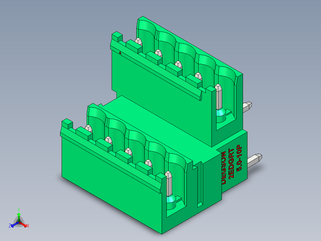 DEGSON 2EDG 系列 5.0mm 可插拔接线端子组-2EDGRT-5.0-10P-14-00AH正等轴测图