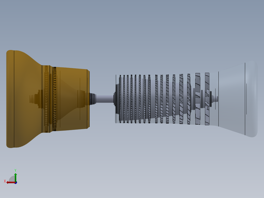 转子 GE-LM 2500 燃气轮机---模型格式为 stp后视图