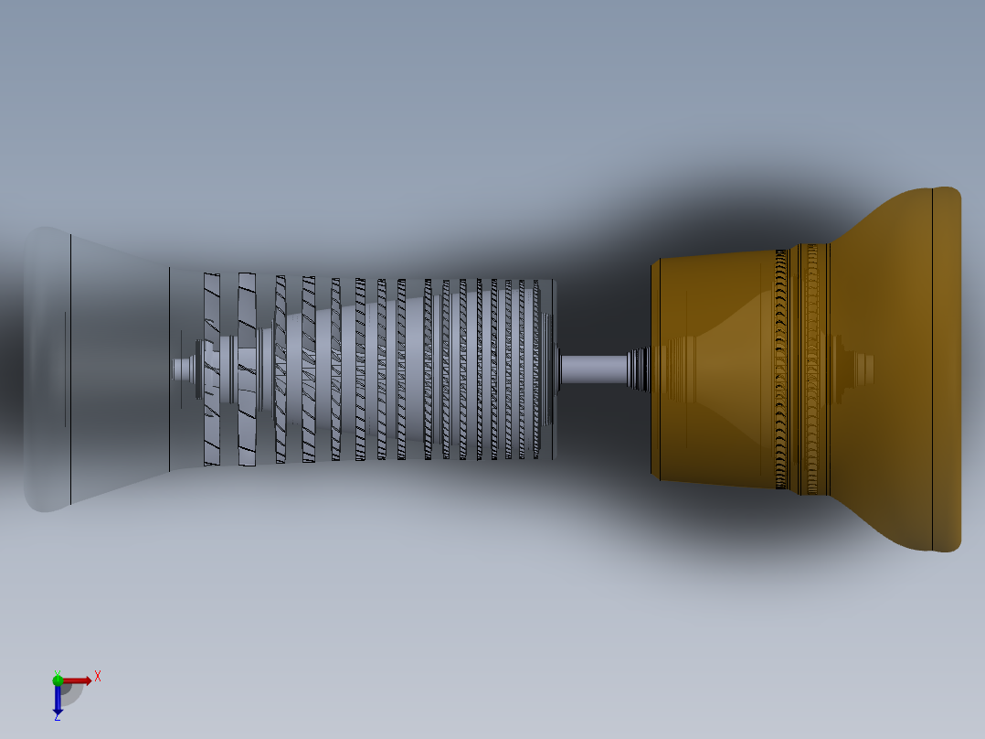 转子 GE-LM 2500 燃气轮机---模型格式为 stp俯视图