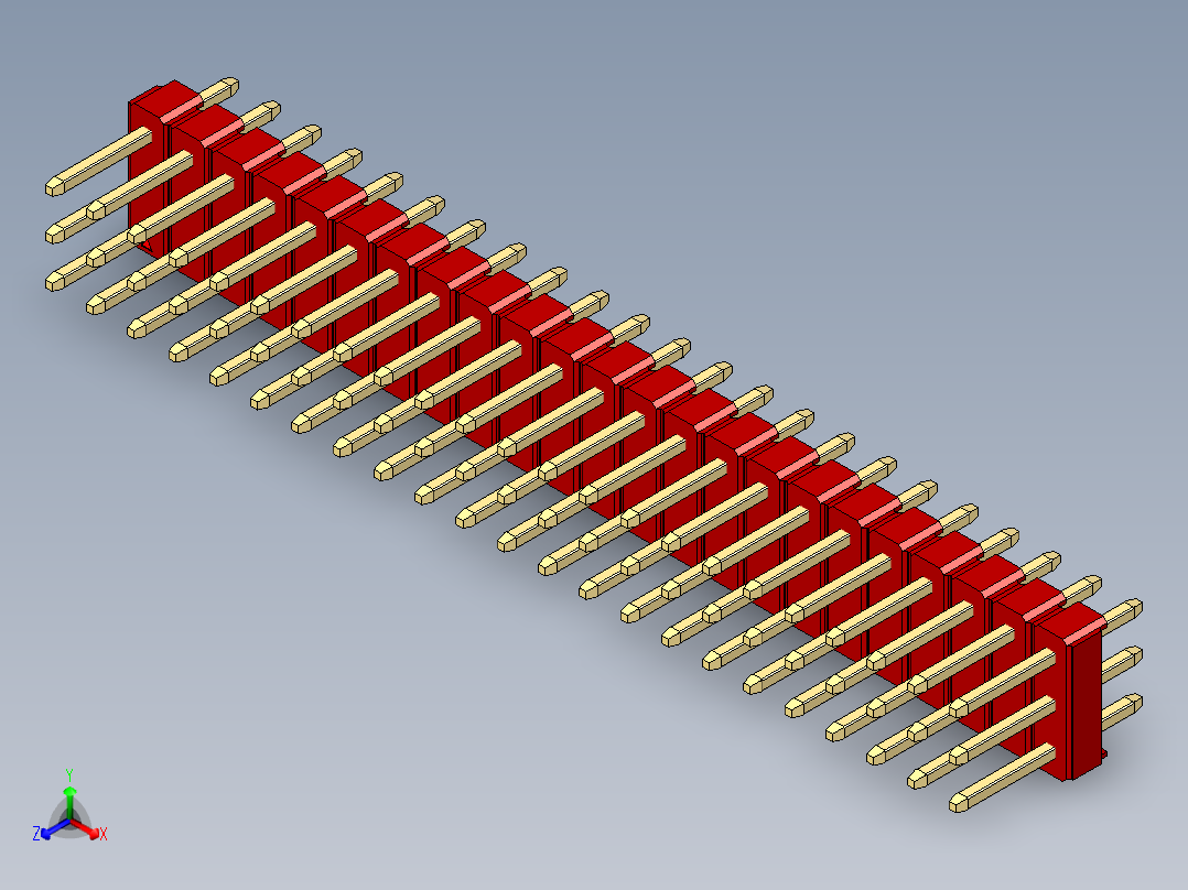 彩色公头100mil（2.54mm）系列-DS1021_red_3x23p_100mil_Type1_rev1.0正等轴测图