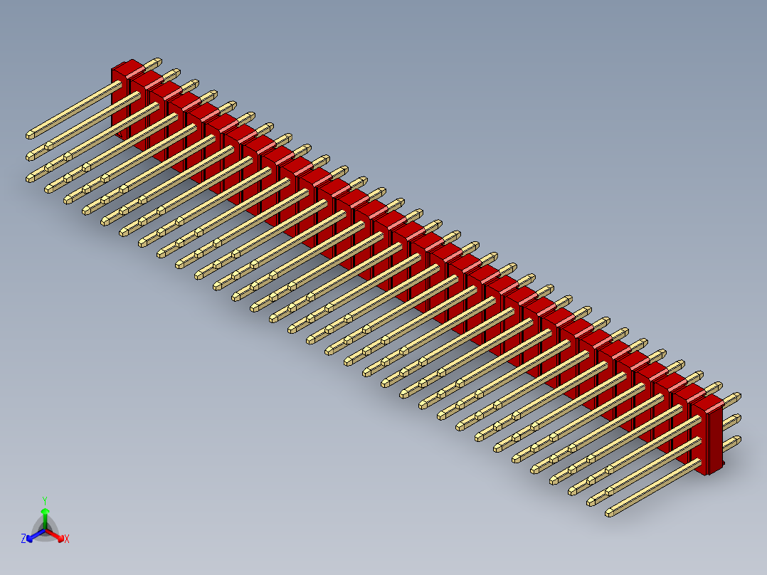 彩色公头100mil（2.54mm）系列-DS1021_red_3x32p_100mil_Type5_rev1.0正等轴测图
