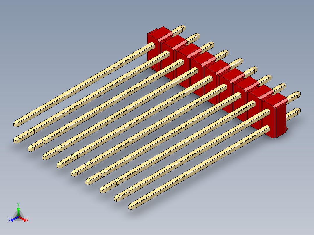 彩色公头100mil（2.54mm）系列-DS1021_red_2x09p_100mil_Type43_rev1.0正等轴测图