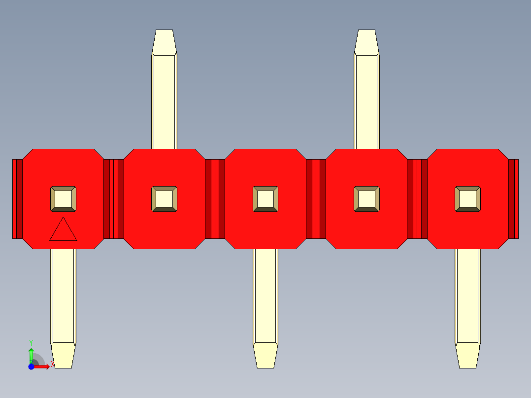 彩色公排针 100mil 2.54mm 系列-DS1022_red_05p_100mil_Type_SMT_R2_rev1.0前视图