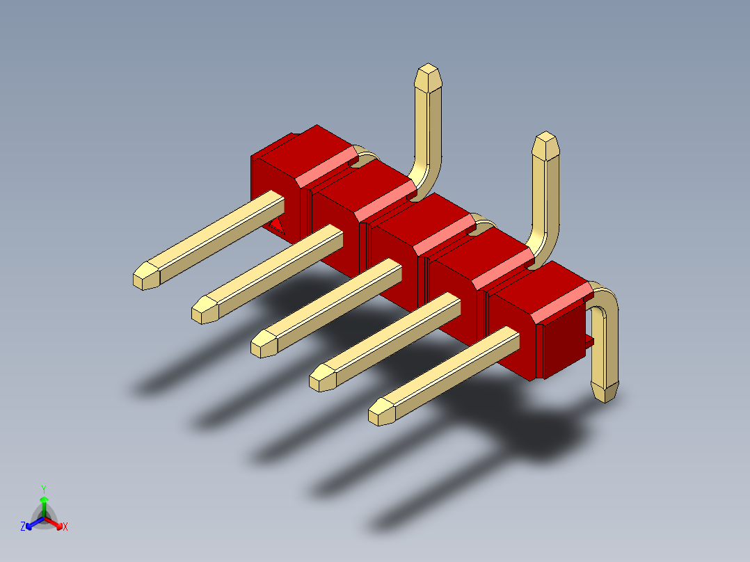 彩色公排针 100mil 2.54mm 系列-DS1022_red_05p_100mil_Type_SMT_R2_rev1.0正等轴测图