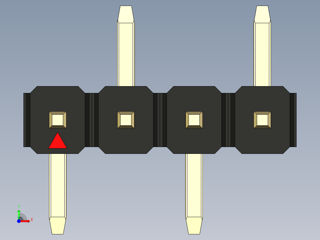 彩色公排针 100mil 2.54mm 系列-DS1022_black_04p_100mil_Type_SMT_R2_rev1.0前视图