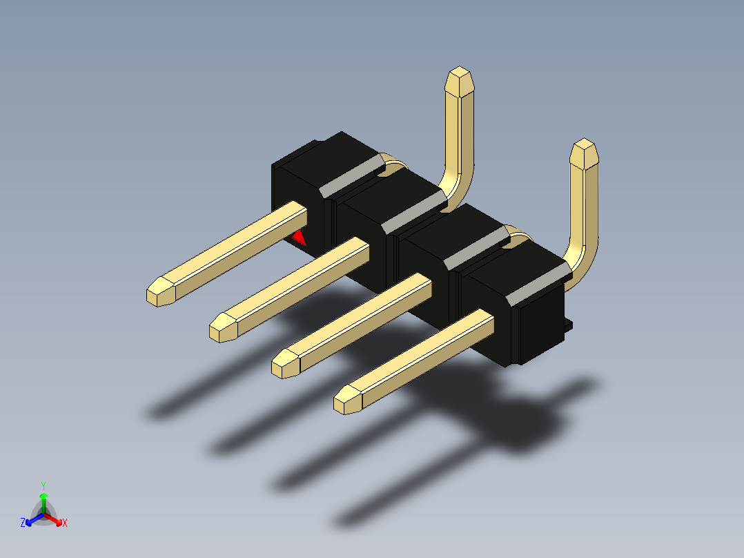 彩色公排针 100mil 2.54mm 系列-DS1022_black_04p_100mil_Type_SMT_R2_rev1.0正等轴测图