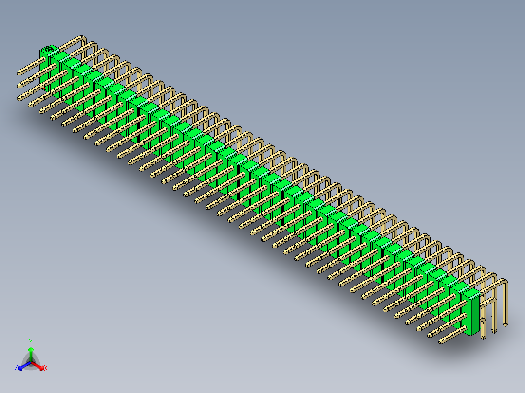 彩色公排针 100mil 2.54mm 系列-DS1022_green_3x39p_100mil_TypeD_rev1.0正等轴测图