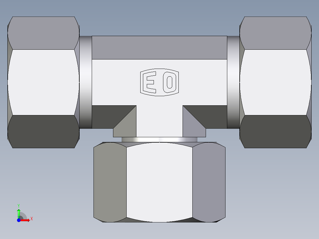 卡套式工业通用硬管接头EO_Swivel_nut_branch_tee_ET15ZL71前视图