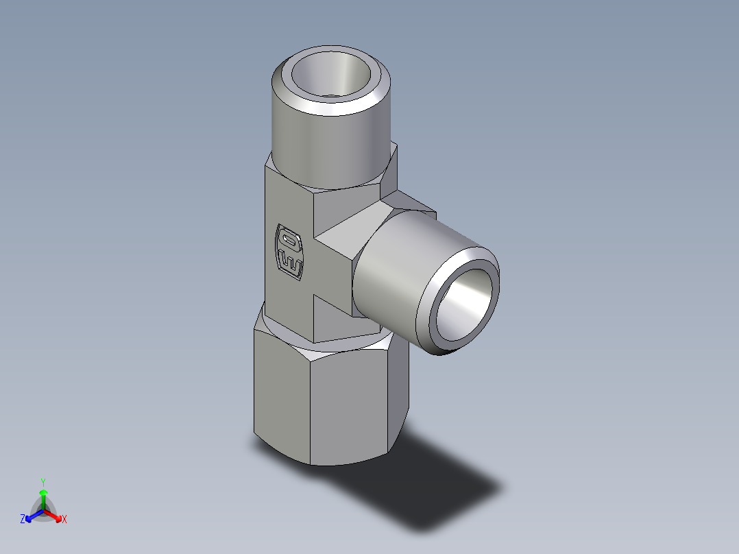 卡套式工业通用硬管接头EO_Swivel_nut_run_tee_EL06LOMD71正等轴测图