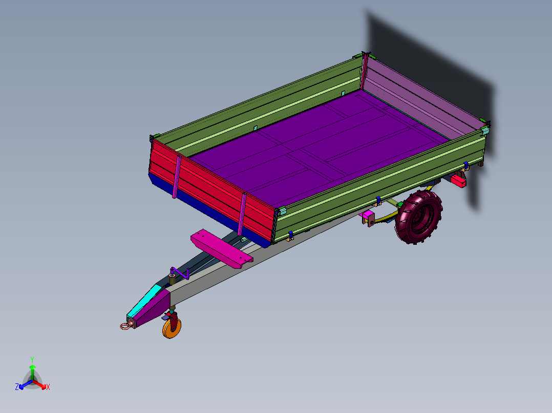 拉机牵引式翻斗自卸车斗正等轴测图