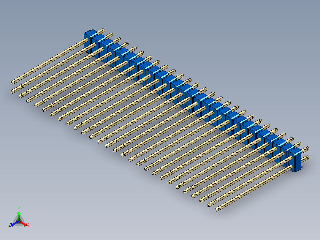 彩色公头100mil（2.54mm）系列-DS1021_blue_2x27p_100mil_Type43_rev1.0正等轴测图