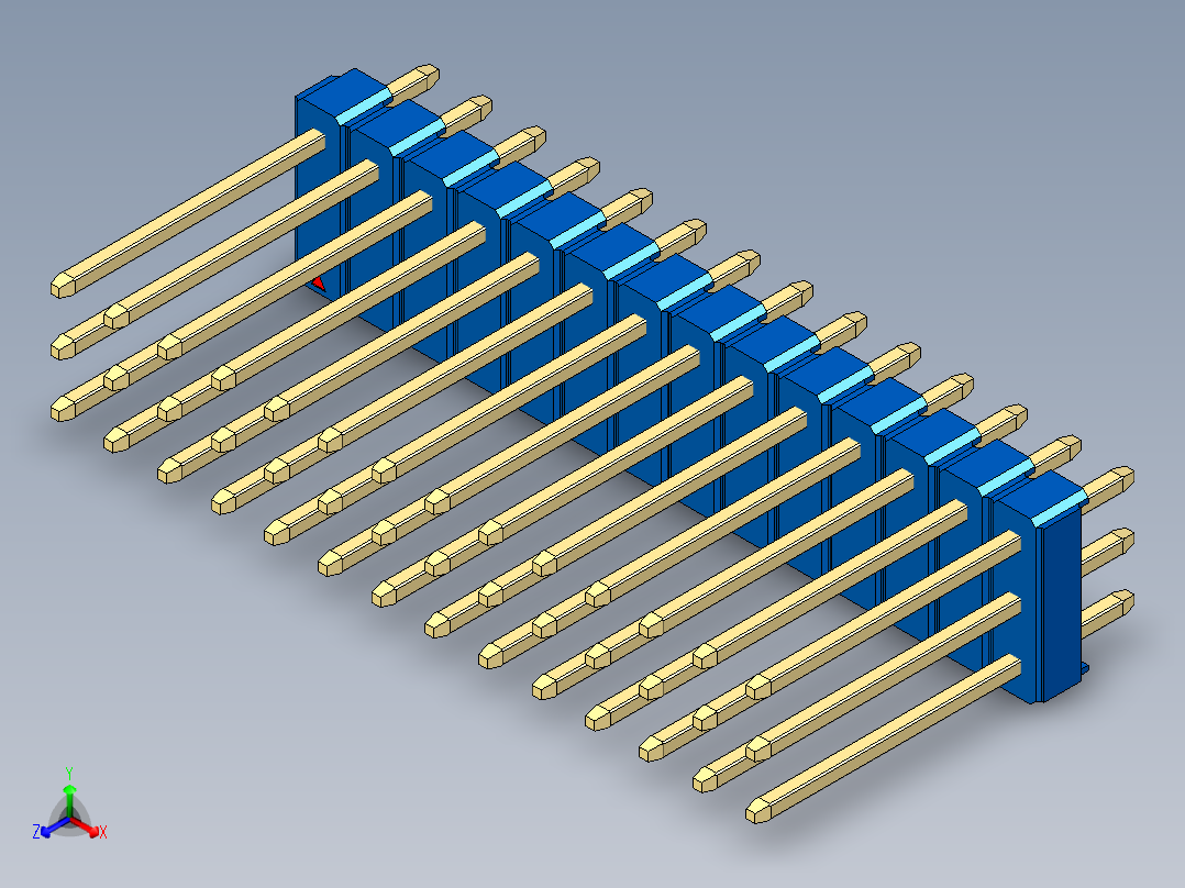 彩色公头100mil（2.54mm）系列-DS1021_blue_3x14p_100mil_Type5_rev1.0正等轴测图