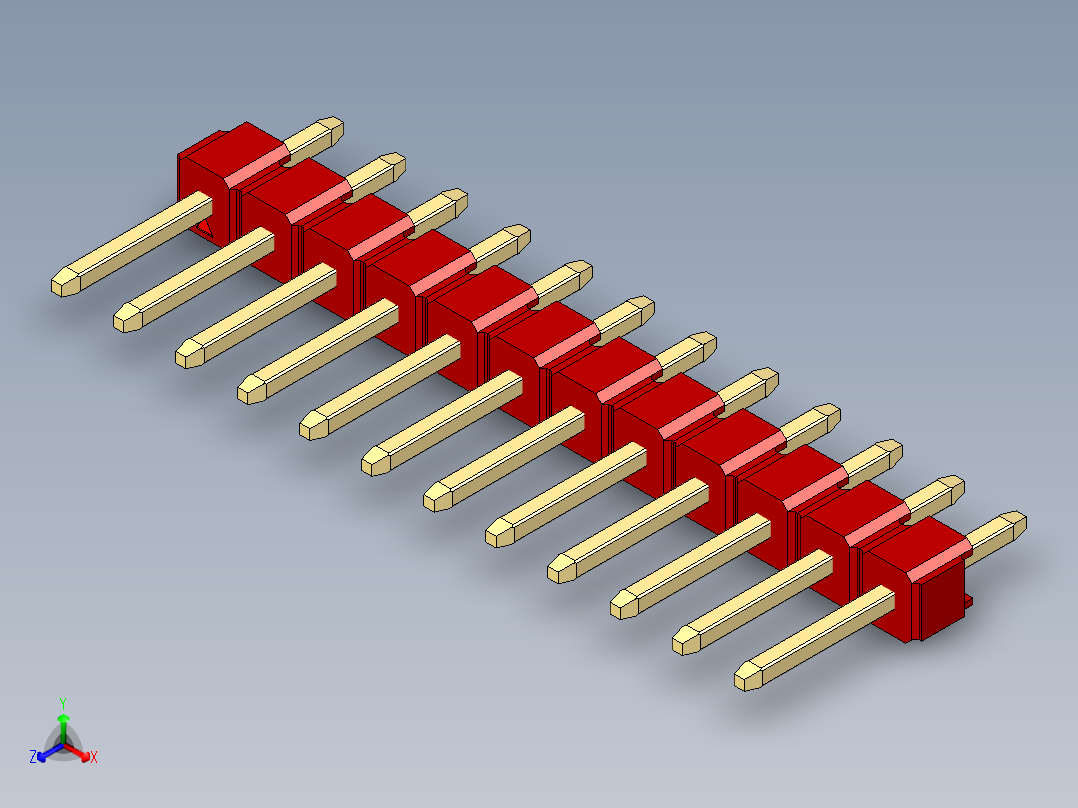 彩色公头100mil（2.54mm）系列-DS1021_red_1x12p_100mil_Type1_rev1.0正等轴测图