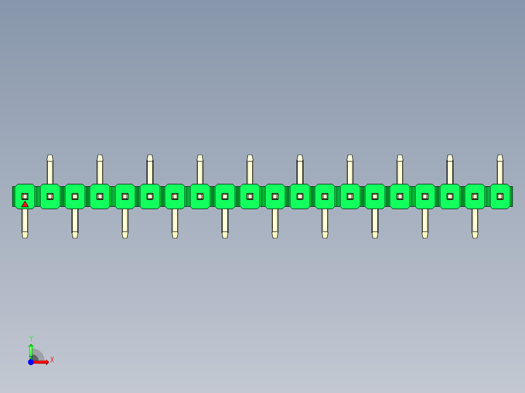 彩色公排针 100mil 2.54mm 系列-DS1022_green_20p_100mil_Type_SMT_R2_rev1.0前视图