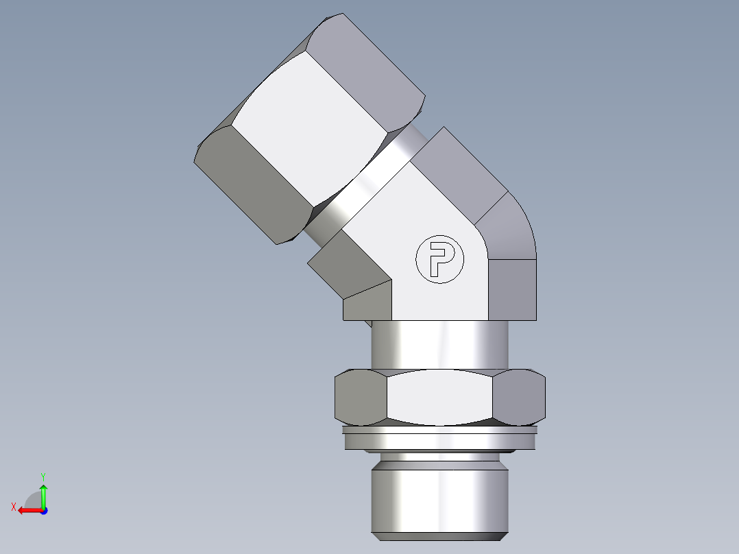 卡套式工业通用硬管接头EO_Adjustable_locknut_45_deg_elbow_VEE12ZSMCF后视图