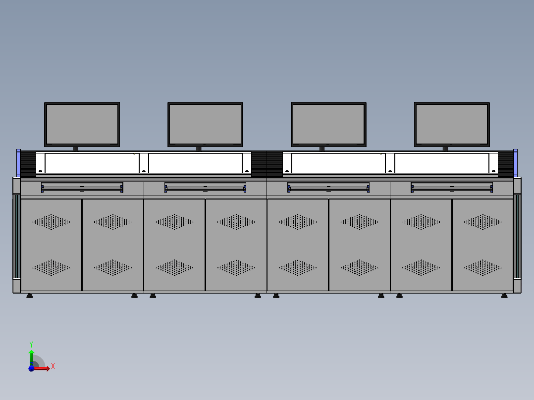 四工位桌面含储物槽造型控制台前视图