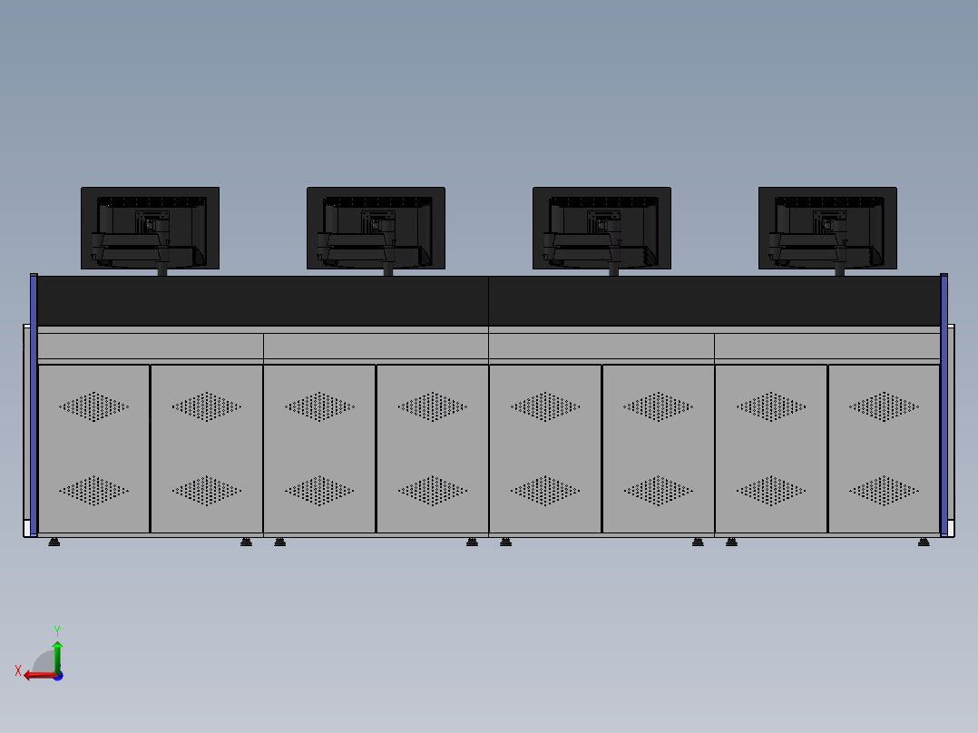 四工位桌面含储物槽造型控制台后视图