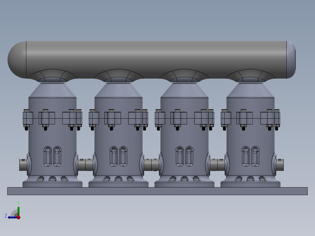 运行的四缸发动机设计模型右视图