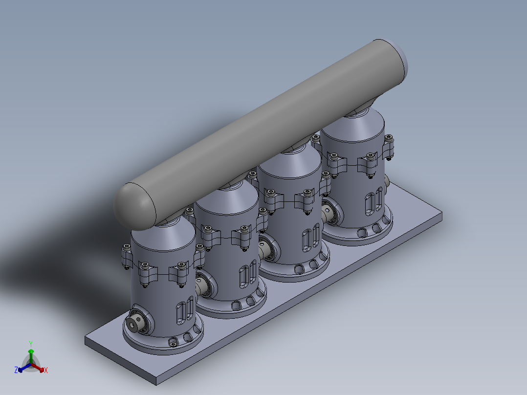 运行的四缸发动机设计模型正等轴测图
